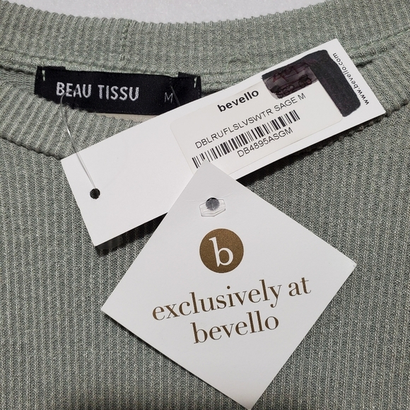 Beau Tissu Womens Sweater Size Medium Ruffle Sleeve Sweater‎ Sage Green BOHO - Picture 6 of 10